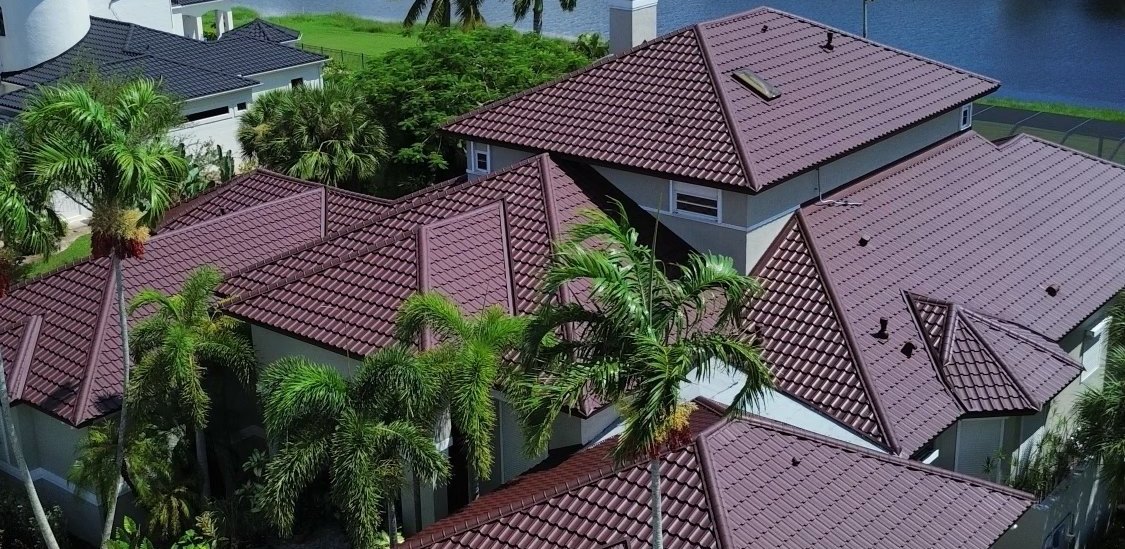 Finished Worthouse Dura steel tile roof in burgundy — Horizon SWFL install
